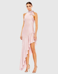 Mac Duggal #A68324 Halter Neck Ruffled Asymmetrical Gown, Rose