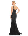 Embroidered Sleeveless Plunge Gown - Black