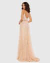 Applique Sleeveless Plunge Neck Trumpet Gown - Lemom