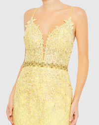 Applique Sleeveless Plunge Neck Trumpet Gown - Lemom