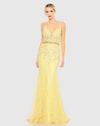 Applique Sleeveless Plunge Neck Trumpet Gown - Lemom