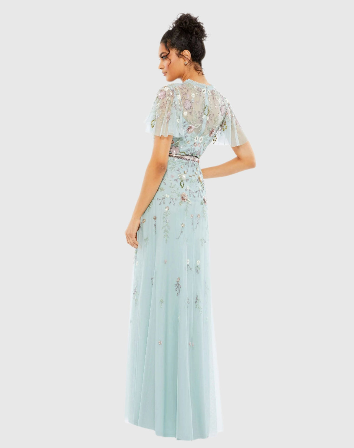 Embellished ruffle sleeve dress - Mint