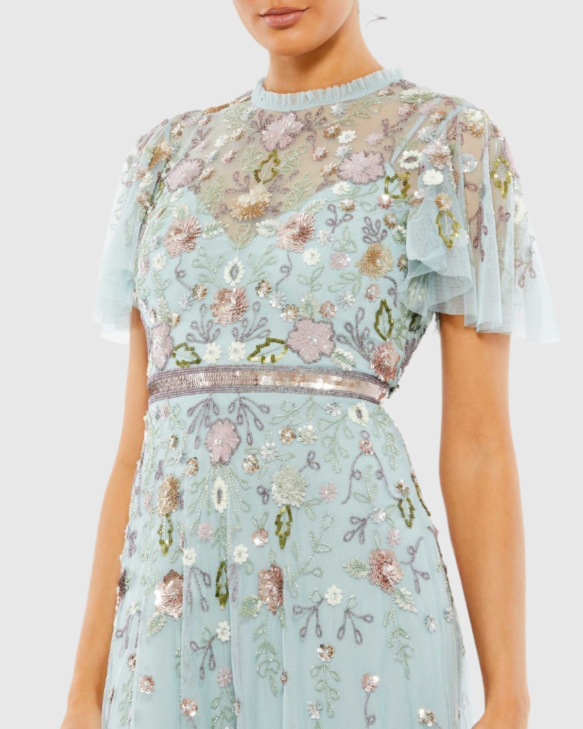 Embellished ruffle sleeve dress - Mint
