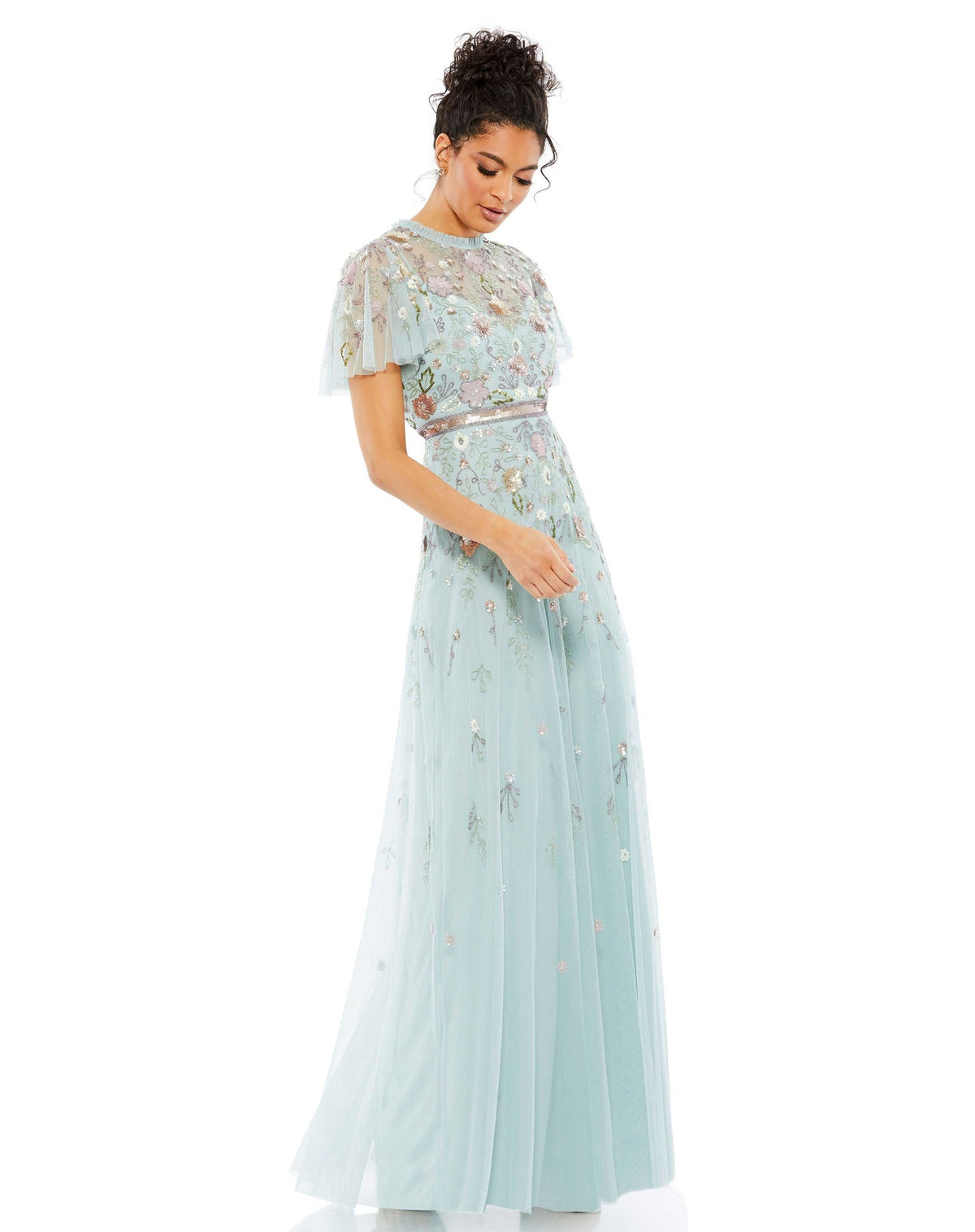 mac duggal, EMBELLISHED HIGH NECK BUTTERFLY SLEEVE GOWN, Style #A9136, mint, modest dress