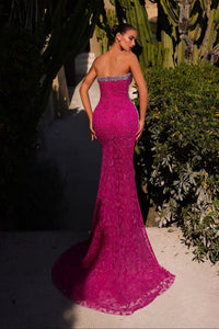 Chic & Holland AR330496 fuschia beaded strapless sweetheart gown back