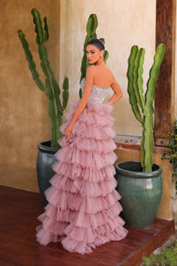Chic & Holland AR330507 pastel rose strapless tulle fit and flare gown back