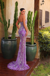 Chic & Holland AZ40 light purple beaded strapless sweetheart gown back