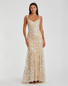 Asymmetric floral embroidered feather gown - Nude