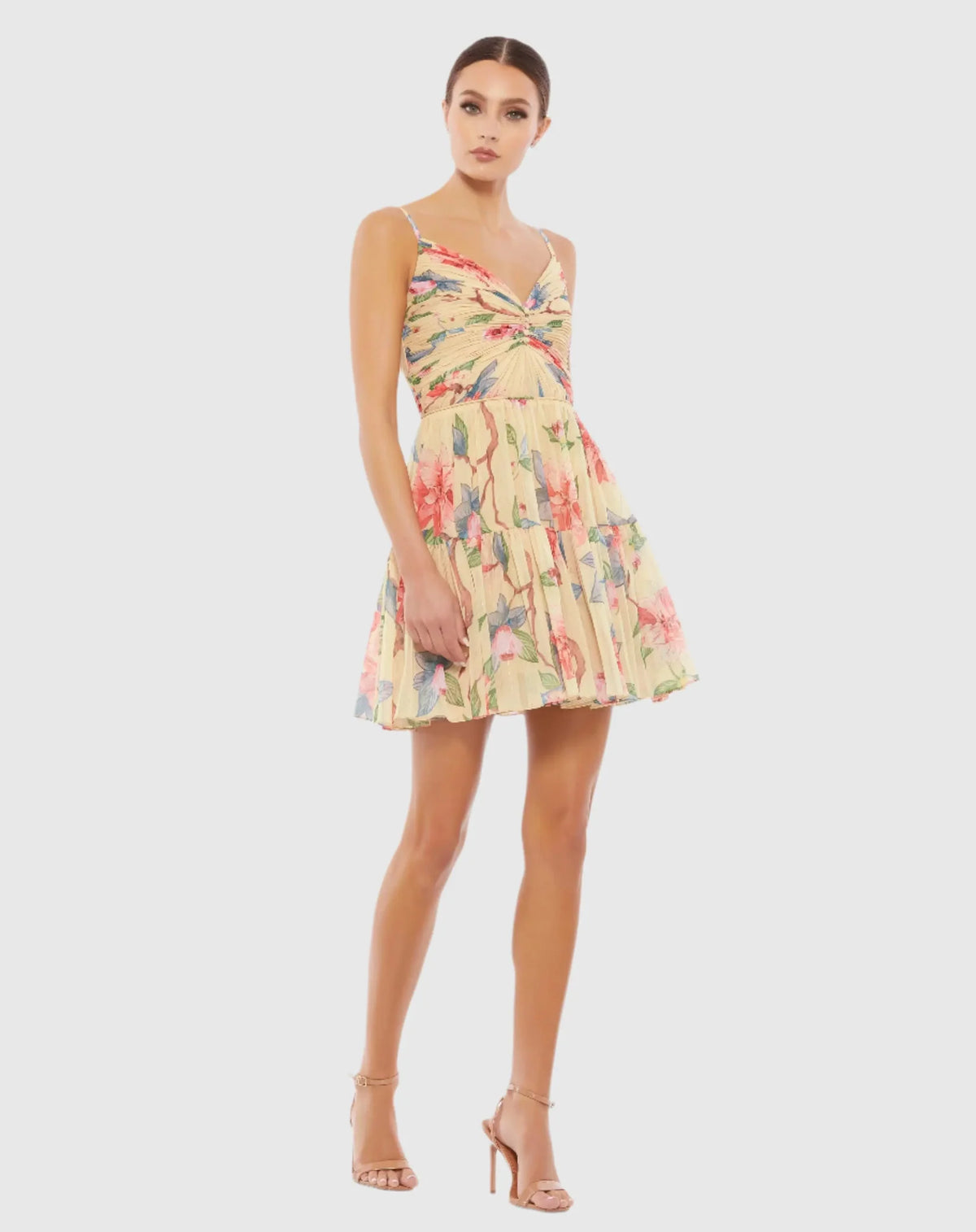 Mac Duggal Beige Floral Button Fit & Flare Dress Nude Multi #70204 