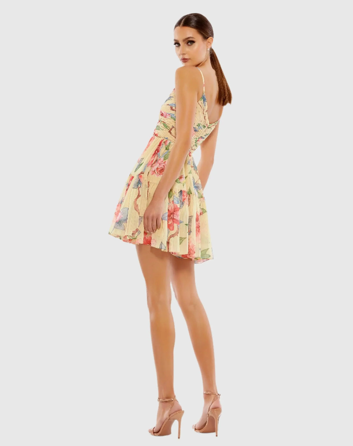 Beige Floral Button Fit & Flare Dress - Nude