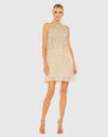 High Neck Sleeveless Sequin Dress - Blue