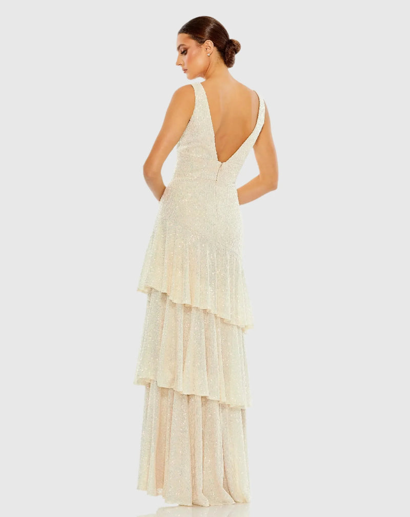 Sequin Ruffle Gown - Coral