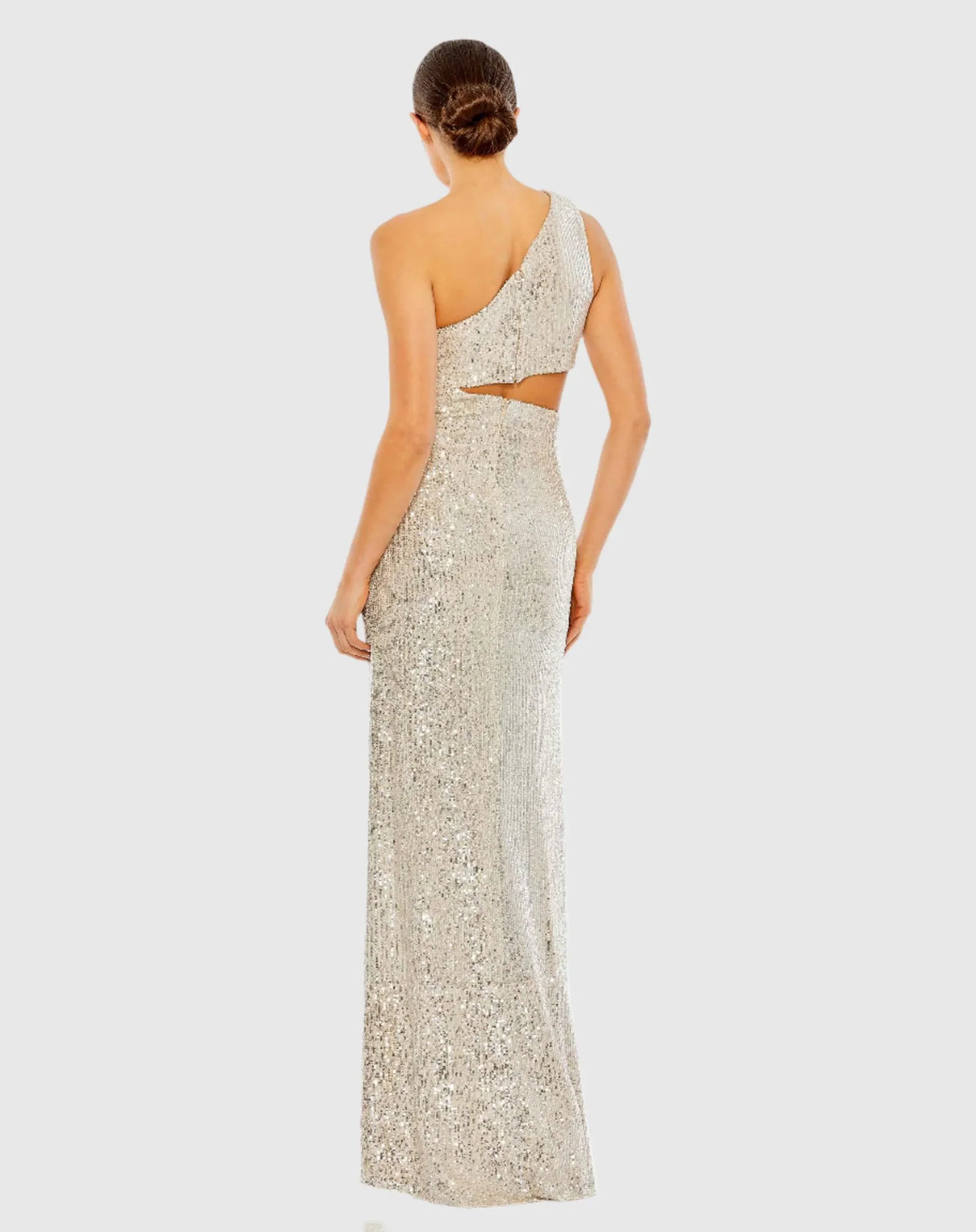 Sequin One Shoulder Cut Out Gown - Nude