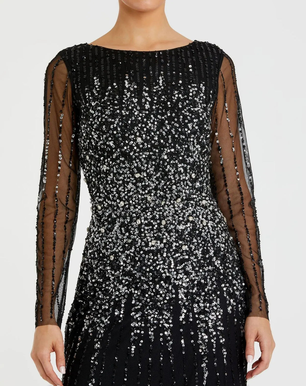 High Neck Sequin Embellished Gown - Black