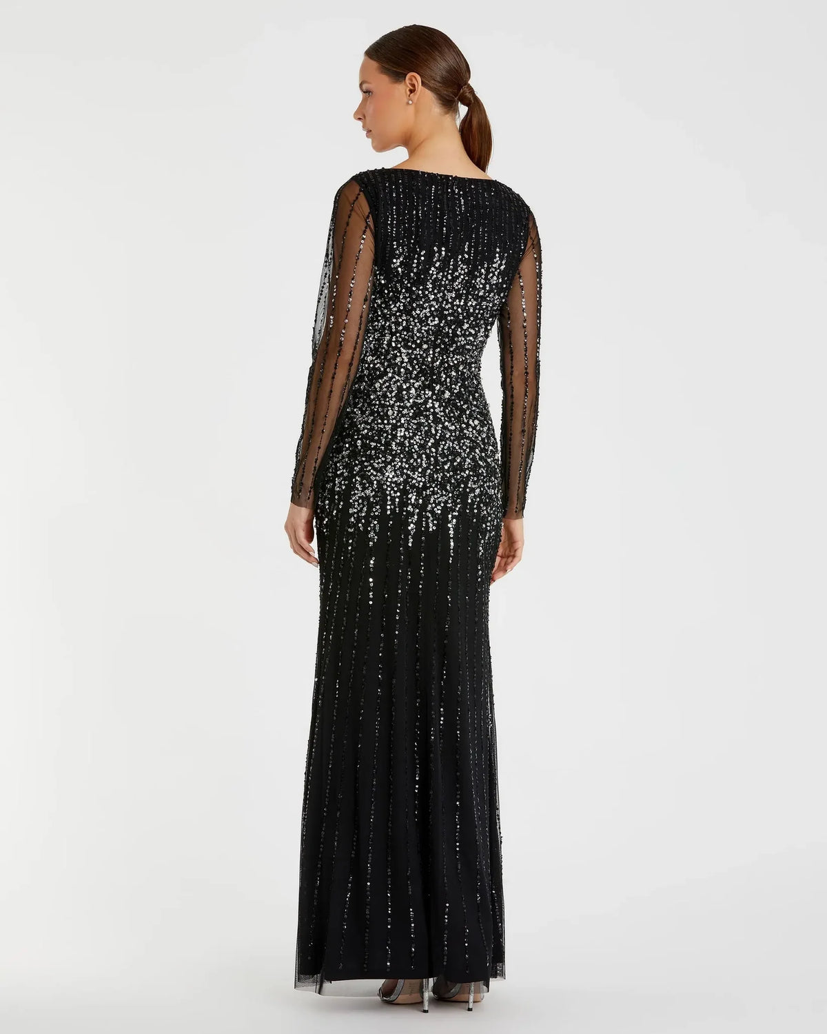 High Neck Sequin Embellished Gown - Black