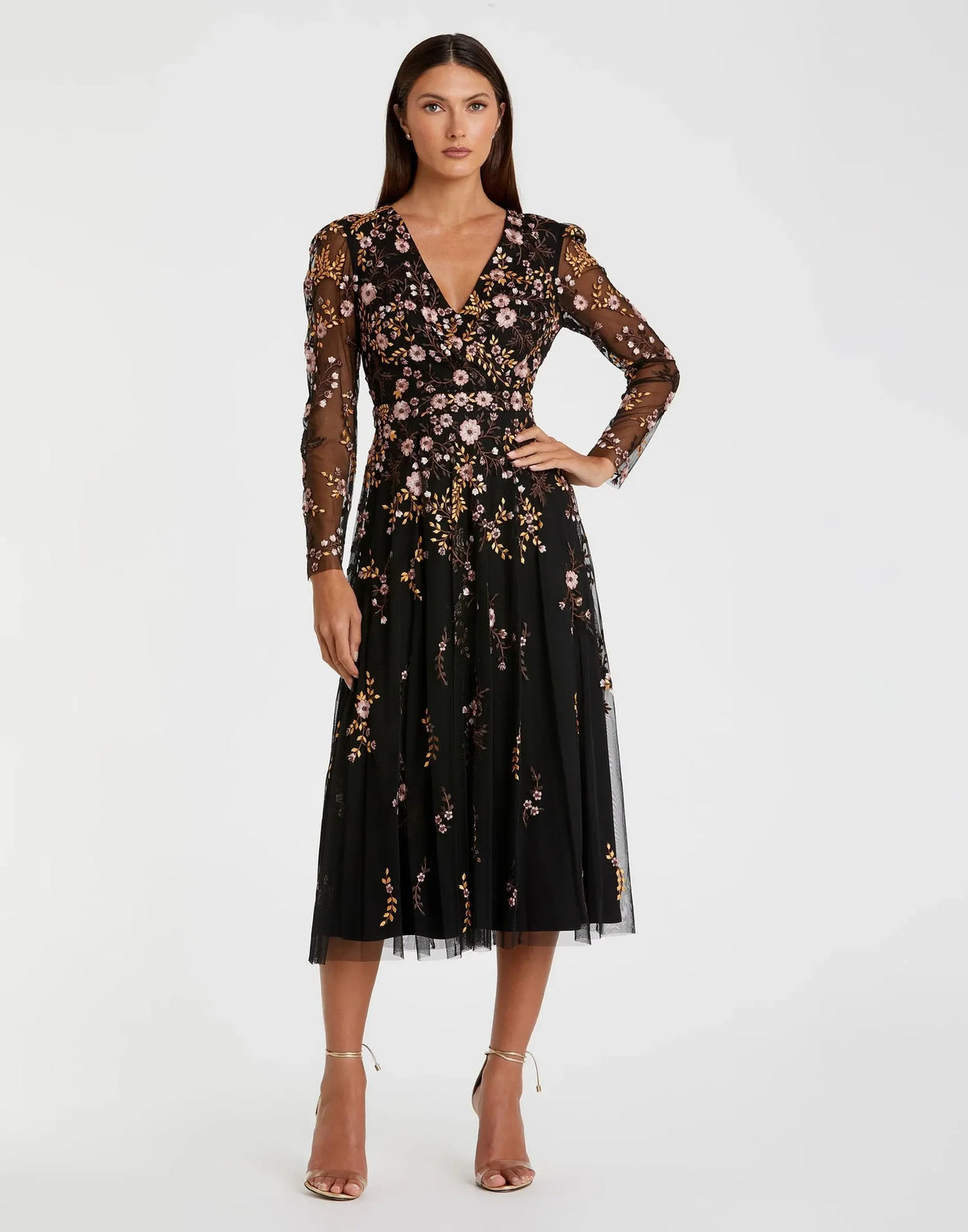 Mac Duggal Multicolor Floral Embroidered A-Line Cocktail Dress Black #35103