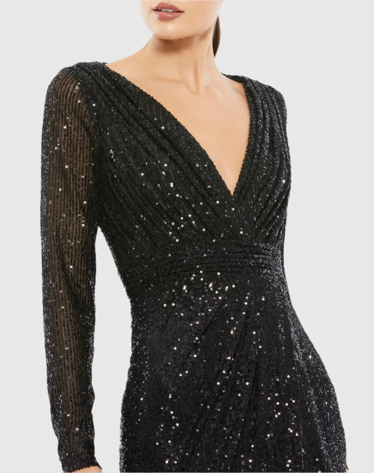 Sequin Long Sleeve Gown - Black