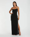 Mac Duggal, #68885 Black Spaghetti Strap Floral Embroidered Gown Black