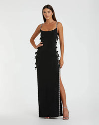 Mac Duggal, #68885 Black Spaghetti Strap Floral Embroidered Gown Black