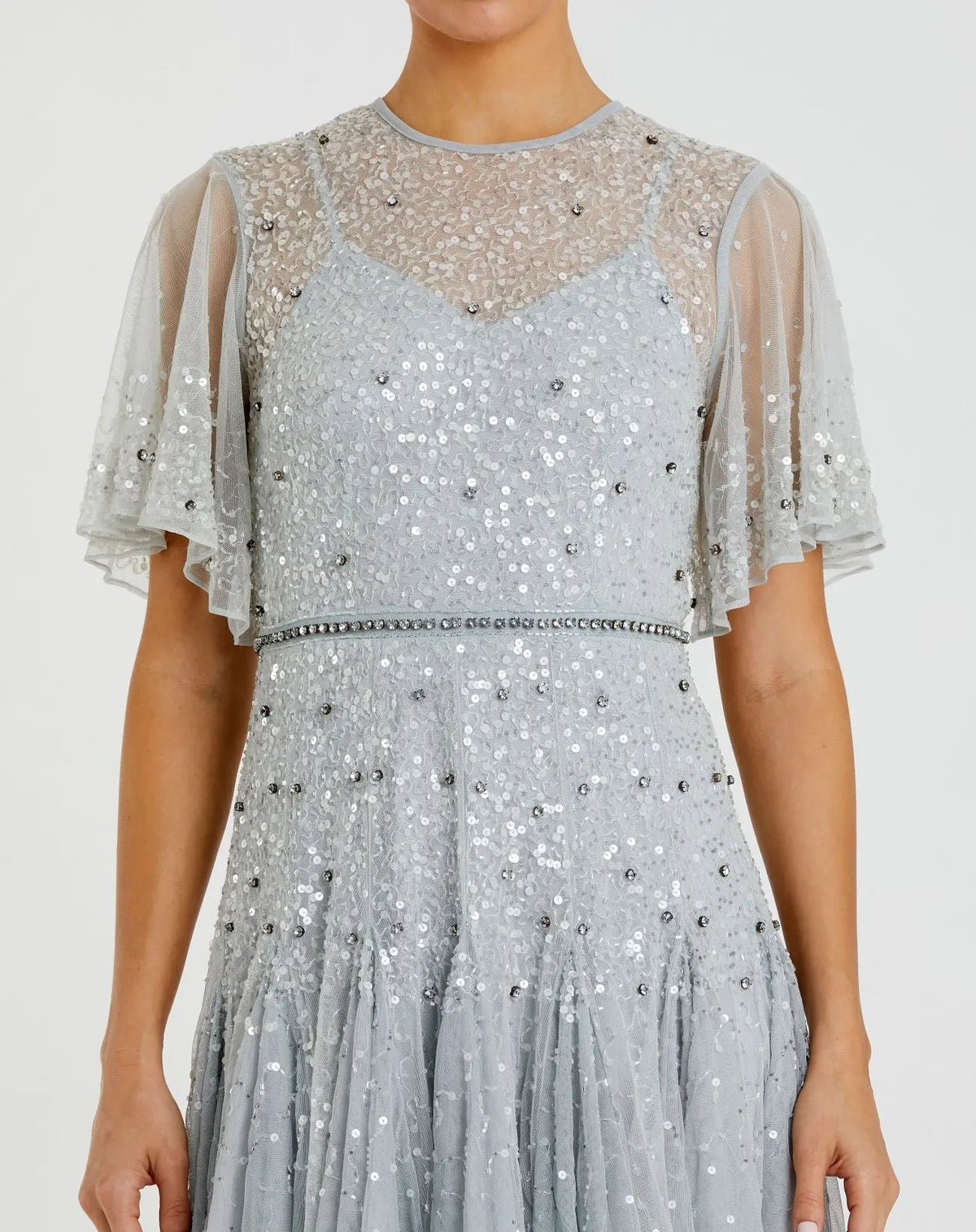 Cape Sleeve Beaded Midi Dress - Powder Blue