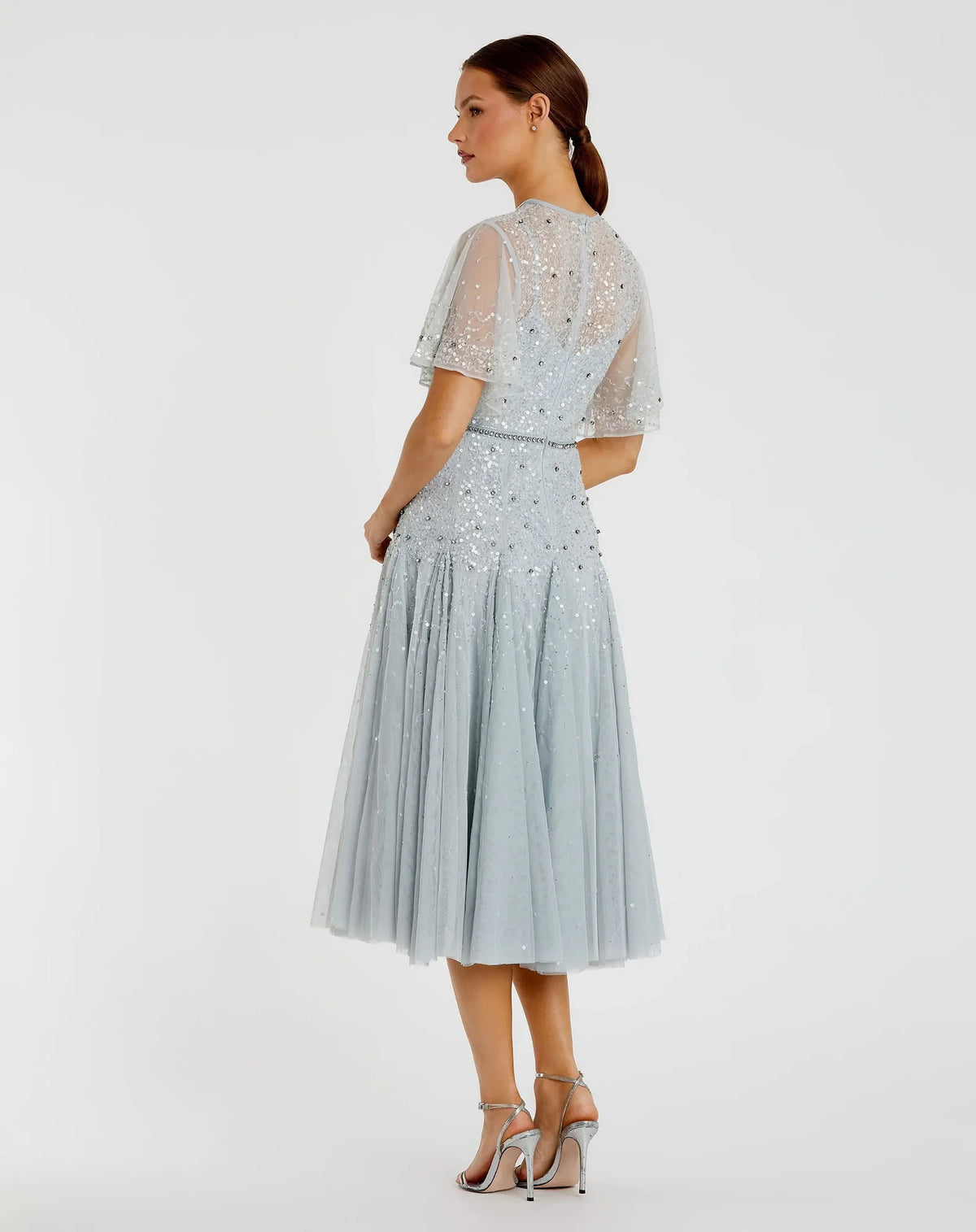 Cape Sleeve Beaded Midi Dress - Powder Blue