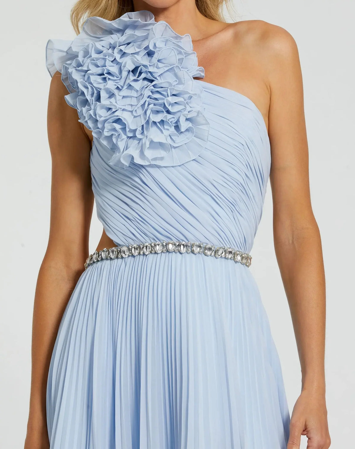 Floral Detail One Shoulder Gown - Powder Blue