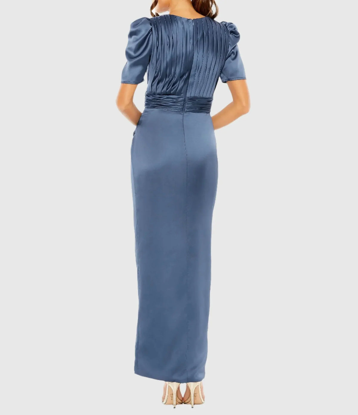 Puff Sleeve Pleated Bodice Draped Gown - Midnight