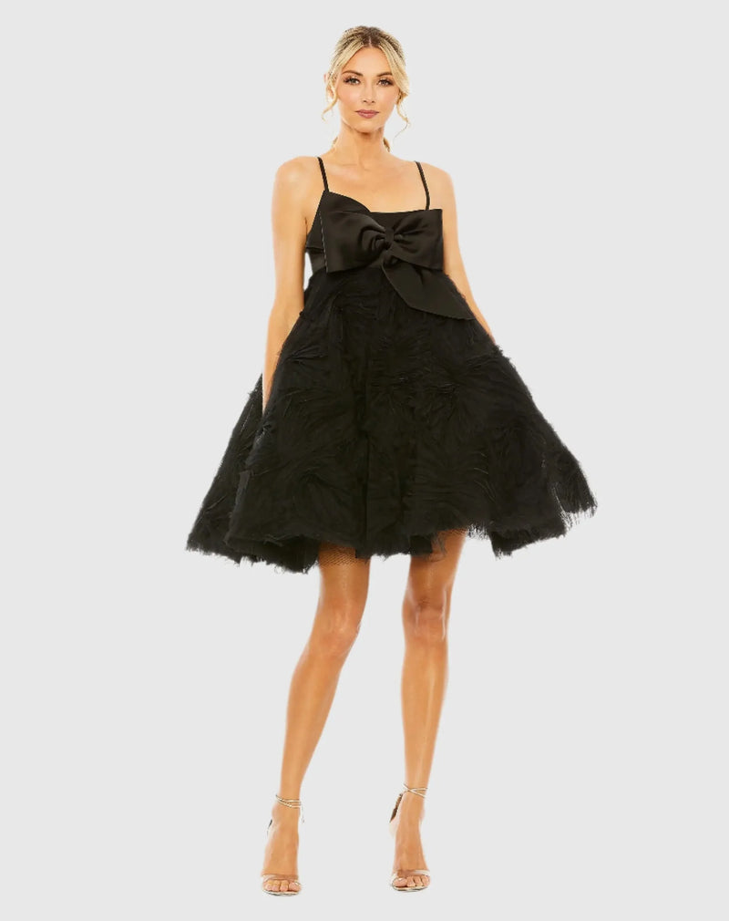 Mac Duggal Black Bow Front Tulle Mini Dress Black #A20583