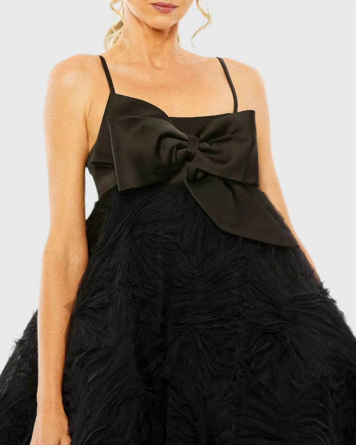 Bow Front Tulle Mini Dress - Black