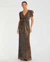 Mac Duggal Brown Bow Waist Cap Sleeve Metallic Gown #26661 |