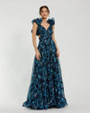 Mac Duggal Ruffle Floral Lace Up Maxi Dress - Midnight Multi #67803 