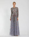 Mac Duggal, Floral Embellished Modest Gown - Grey Multi #5533