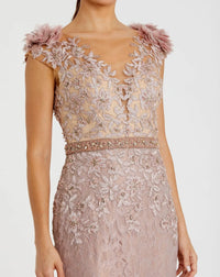 Embroidered Applique Bodice Gown - Mocha