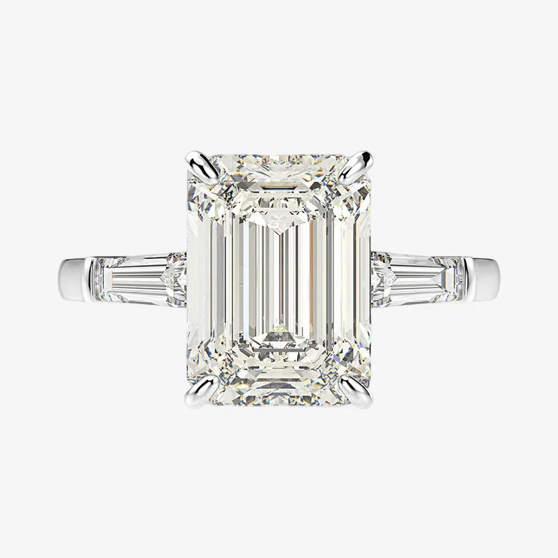 Emerald Cut, Engagement Ring, 5 Carats, Sterling Silver, 5 Carats, Lab Made