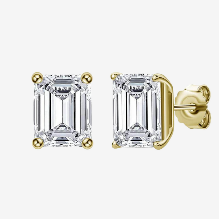 Emerald Cut, Wedding Day Earrings, 2 Carat, Yellow Gold