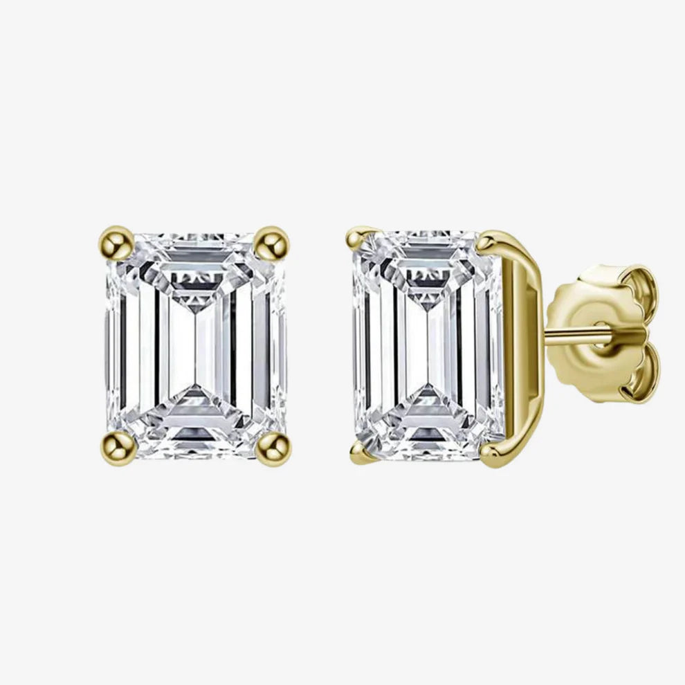 Emerald Cut, Wedding Day Earrings, 2 Carat, Yellow Gold
