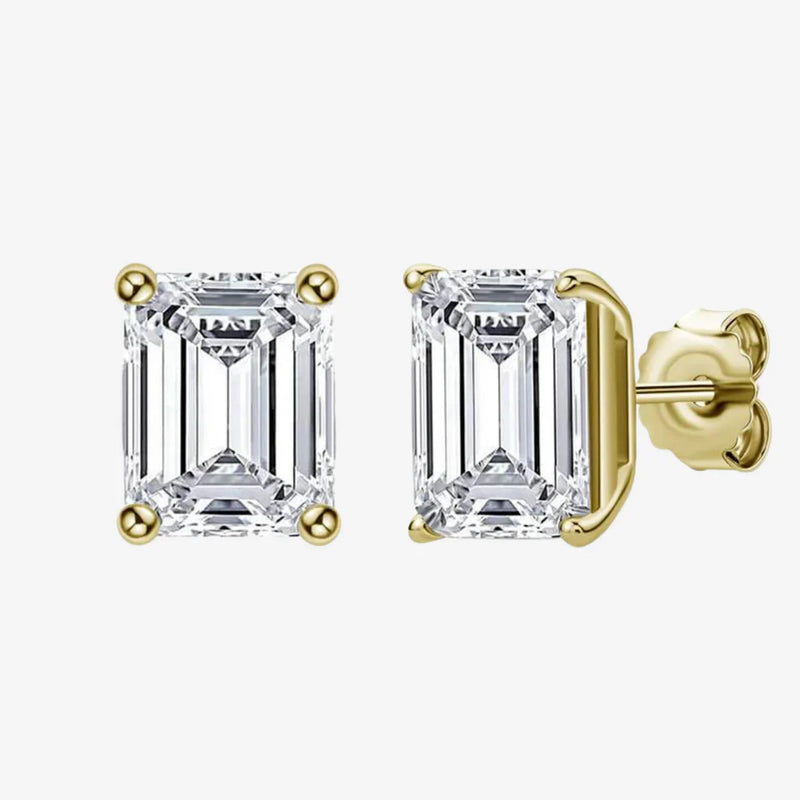 Emerald Cut, Wedding Day Earrings, 2 Carat, Yellow Gold