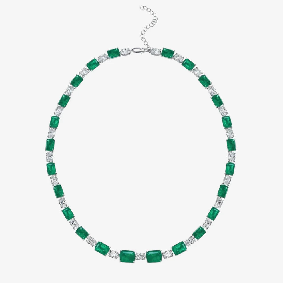 Emerald Green & Diamond Riviere Necklace margalit rings