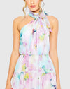 Floral Asymmetrical Halter Neck Tiered Gown - Multi
