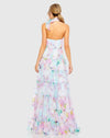 Floral Asymmetrical Halter Neck Tiered Gown - Multi