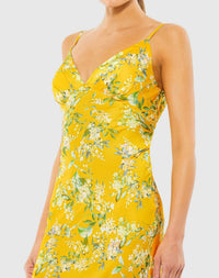 Mac Duggal 70183 Yellow floral print sleeveless trumpet gown - Close up detail