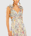 Floral Print Ruffle Cut-Out Gown - Purple