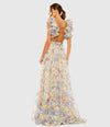 Floral Print Ruffle Cut-Out Gown - Purple