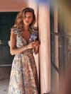 Floral Print Ruffle Cut-Out Gown - Purple