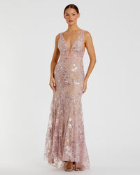 Floral Embellished Sleeveless Gown - Rose Pink