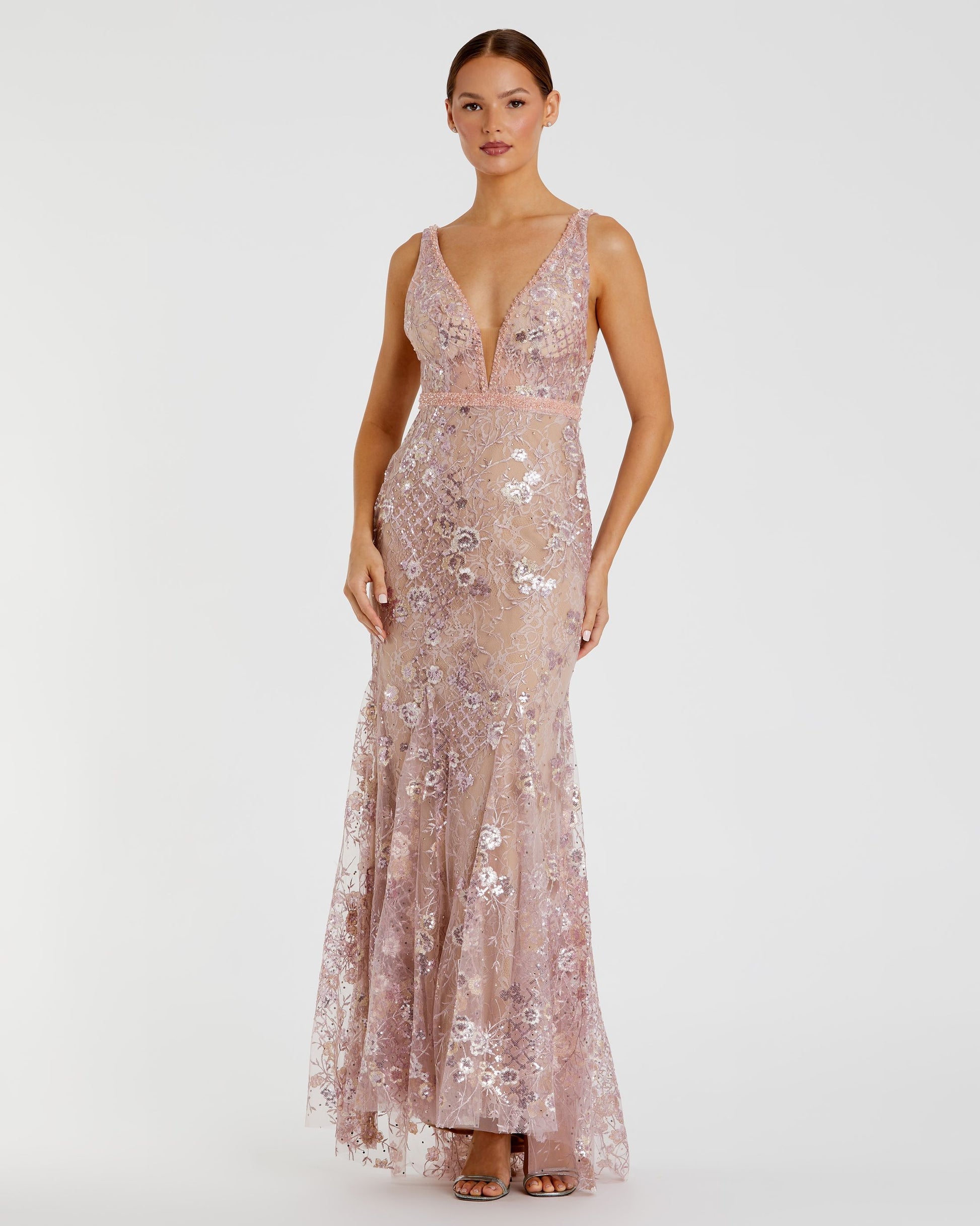 Floral Embellished Sleeveless Gown - Rose Pink