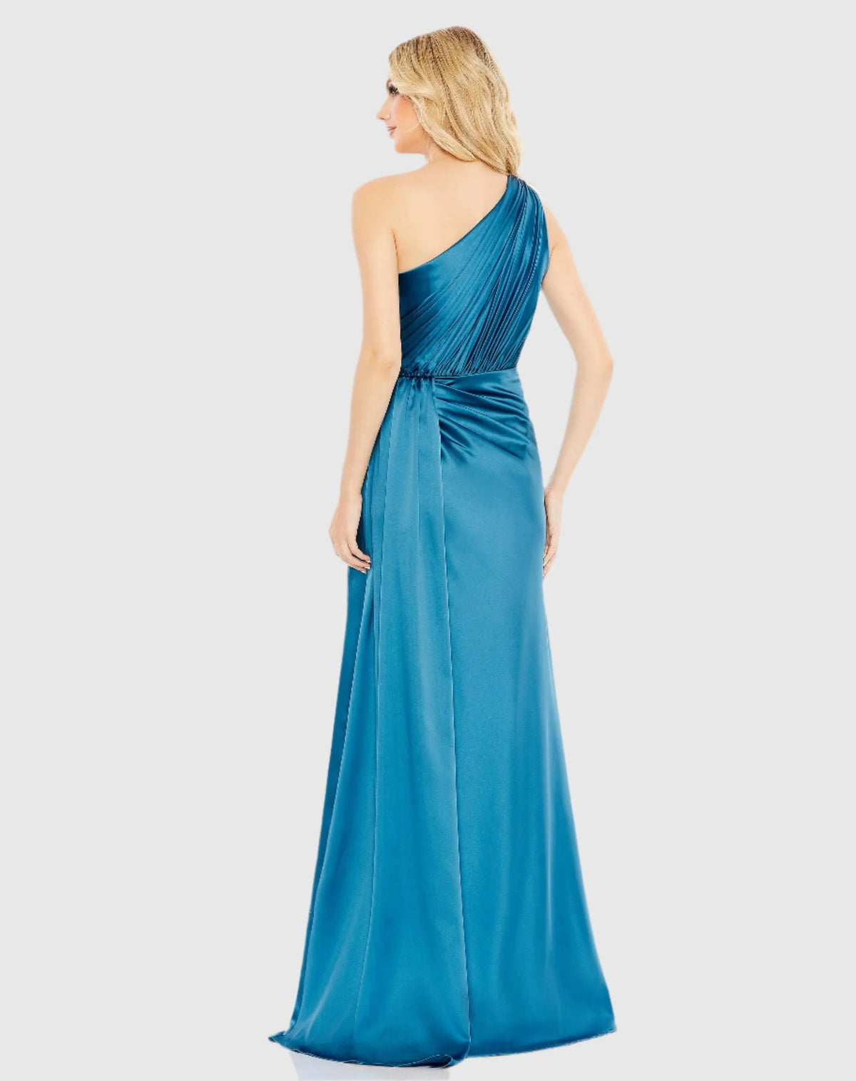 One Shoulder Satin Gown - Ocean Blue