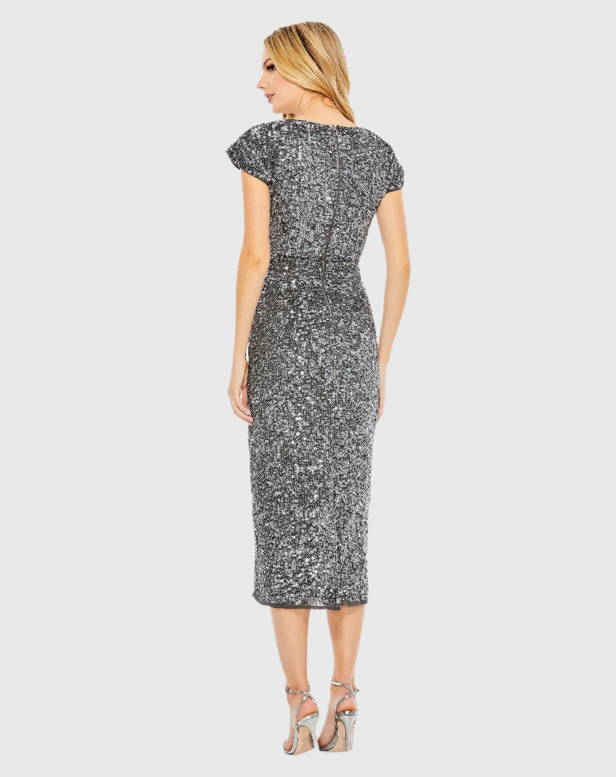 Sequin Short Sleeve Midi Dress - Platinum