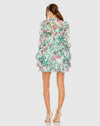 Floral High Neck Ruffle Sleeve Mini Dress - Green