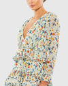 Floral Ruffle Long Sleeve Gown - Green